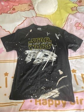 Star Wars Black Tee with Yellow Logo and Falcon Graphic
